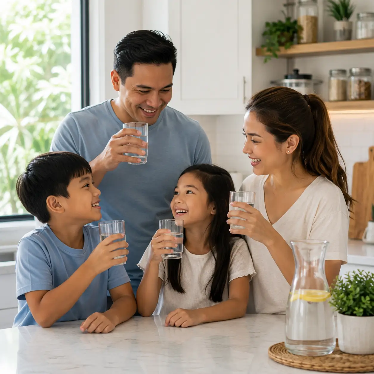 Family enjoying glass of water